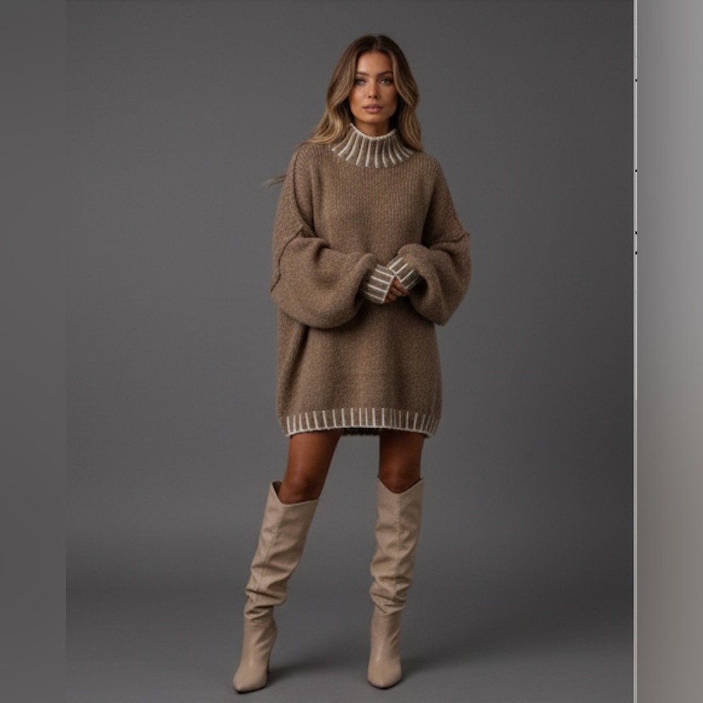 Oversized Drop Shoulder Long Sleeve Round Neck Casual Sweater - Picture 4 of 10